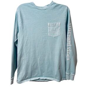 VINEYARD VINES aqua 100% cotton single chest pocket long sleeve T-shirt sz Small